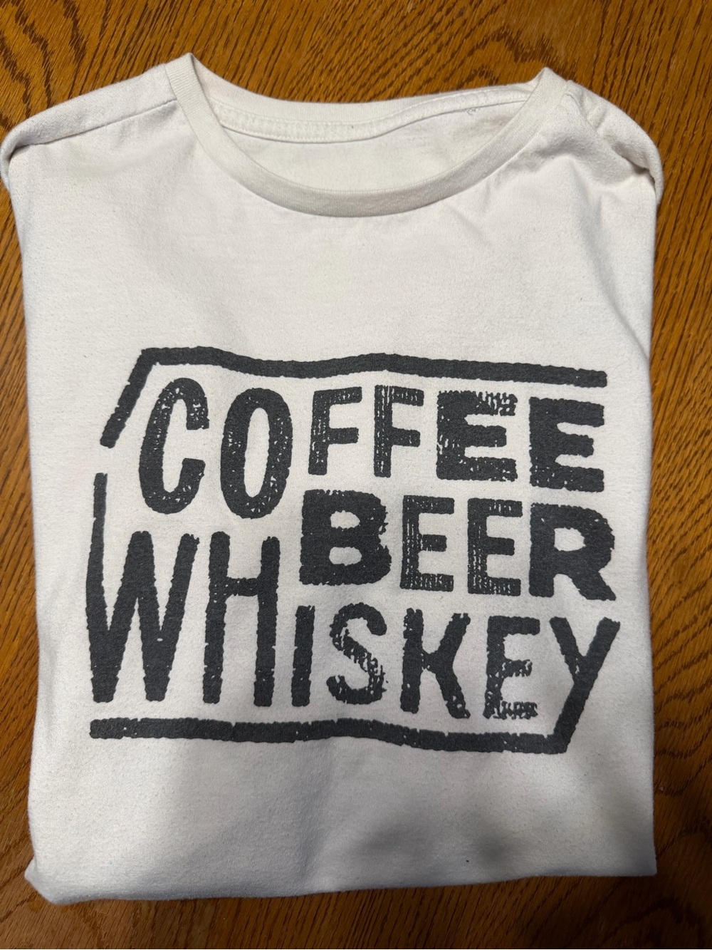White Graphic Tee "Coffee Beer Whiskey"
